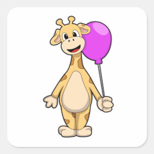 Giraffe with Balloon Square Sticker