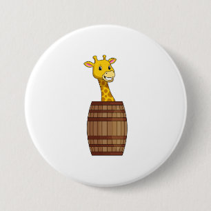 Giraffe with Barrel 3 Inch Round Button