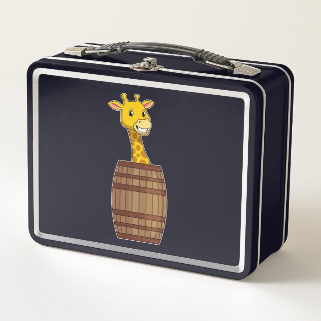 Giraffe with Barrel Metal Lunch Box (Front)