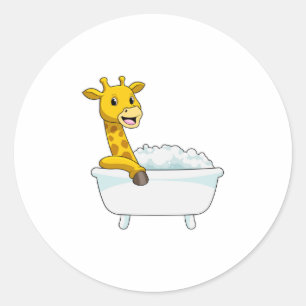 Giraffe with Bathtub with Foam Classic Round Sticker