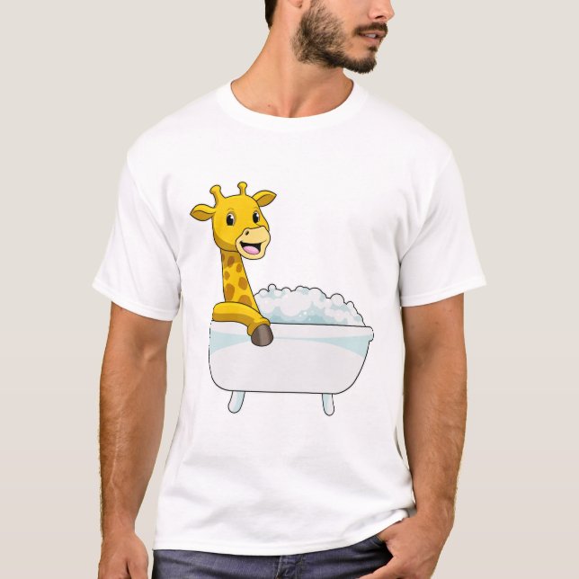 Giraffe with Bathtub with Foam T-Shirt (Front)