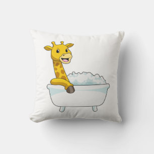 Giraffe with Bathtub with Foam Throw Pillow