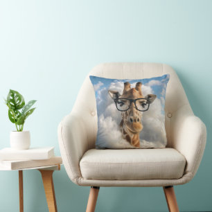 Giraffe with Black Eyeglasses in Cloud Throw Pillow