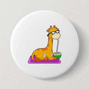 Giraffe with Coconut 3 Inch Round Button