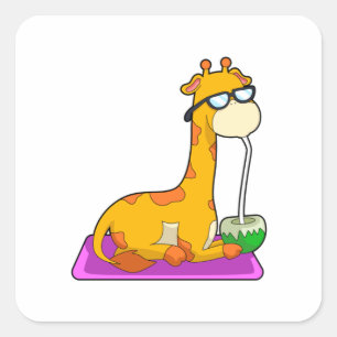 Giraffe with Coconut Square Sticker