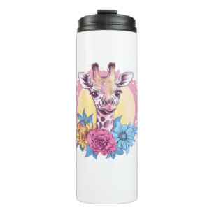 Giraffe With Colourful Floral Background   Thermal Tumbler