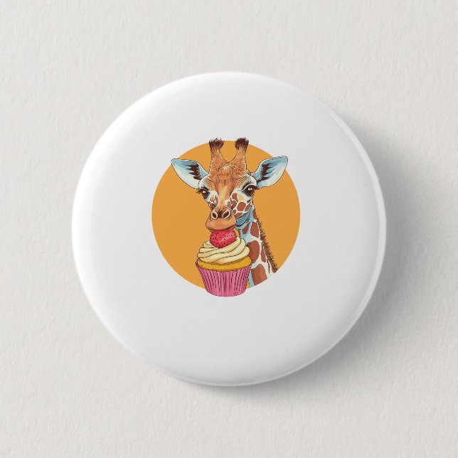 Giraffe With Cupcake   2 Inch Round Button (Front)