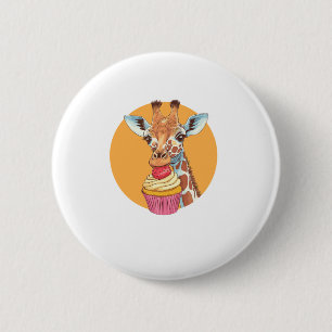 Giraffe With Cupcake 2 Inch Round Button