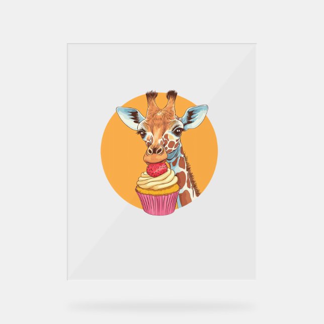 Giraffe With Cupcake   Acrylic Sign (Front)