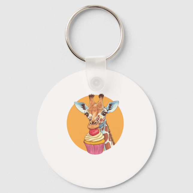 Giraffe With Cupcake   Keychain (Front)