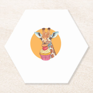 Giraffe With Cupcake Paper Coaster
