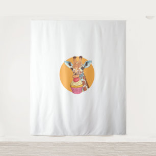 Giraffe With Cupcake   Tapestry