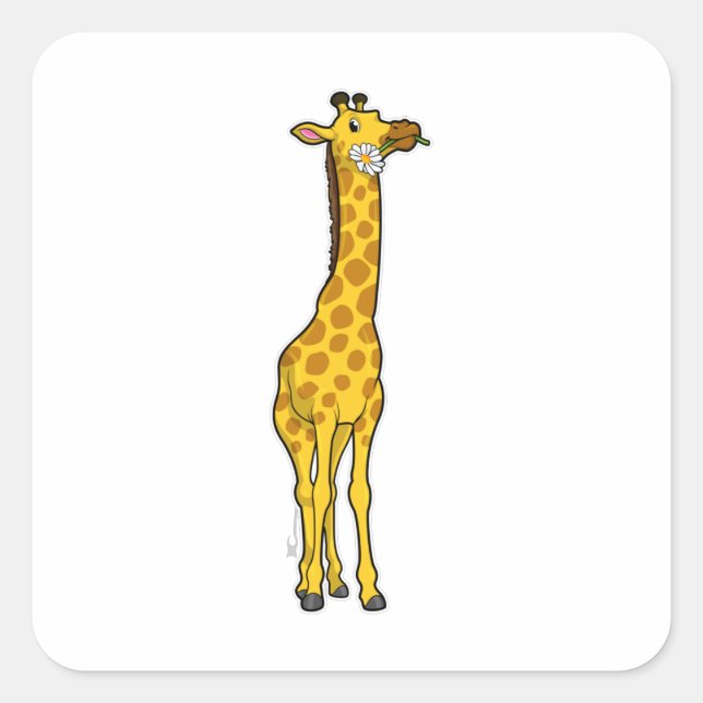Giraffe with Daisy Square Sticker (Front)