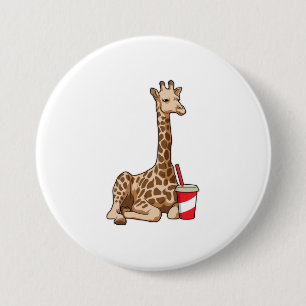Giraffe with Drink 3 Inch Round Button