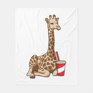 Giraffe with Drink Fleece Blanket