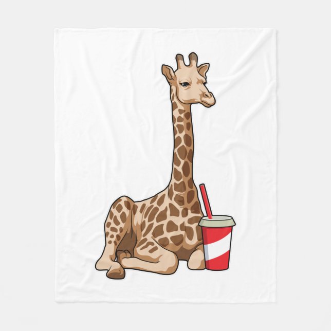 Giraffe with Drink Fleece Blanket (Front)