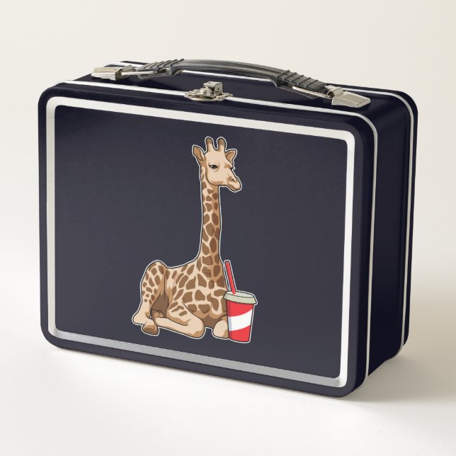 Giraffe with Drink Metal Lunch Box (Front)