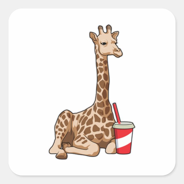 Giraffe with Drink Square Sticker (Front)