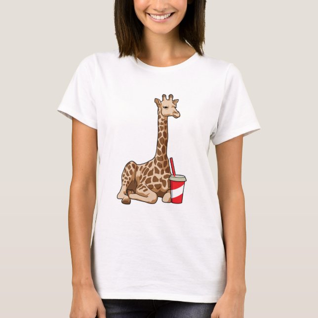 Giraffe with Drink T-Shirt (Front)