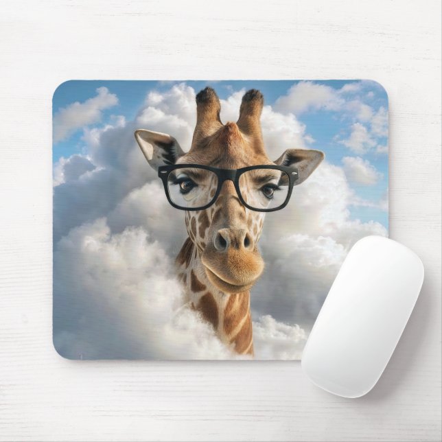 Giraffe with Eyeglasses in Cloud Mouse Pad (With Mouse)
