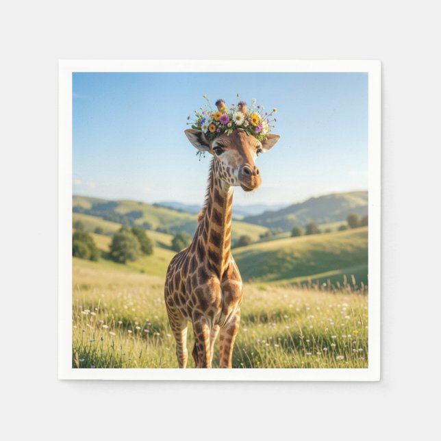 Giraffe with Floral Crown Napkin (Front)