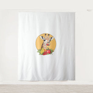 Giraffe with Fruit Illustration Fun Vibes Tapestry
