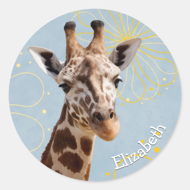 Giraffe with girl's name classic round sticker (Front)
