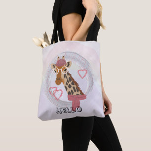 Giraffe with glasses and a red beret tote bag