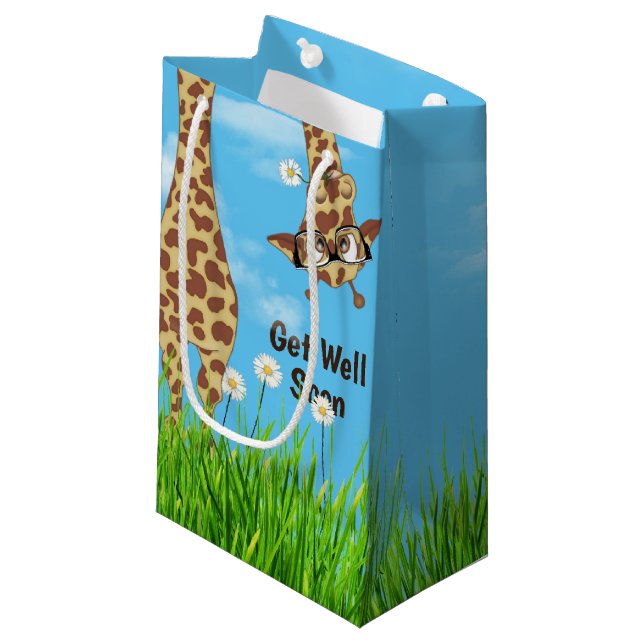 Giraffe with Glasses in Grass Small Gift Bag (Front Angled)