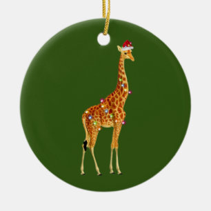 GIRAFFE With Hat Scaft Christmas Ceramic Ornament