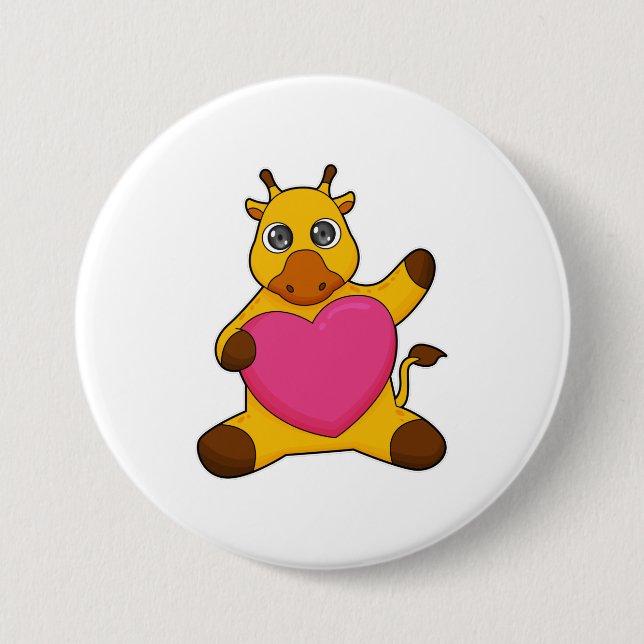 Giraffe with Heart 3 Inch Round Button (Front)