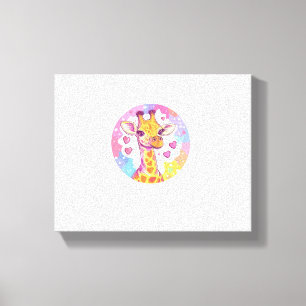 Giraffe With Hearts Adorable Colourful Love Canvas Print