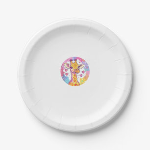 Giraffe With Hearts Adorable Colourful Love  Paper Plate