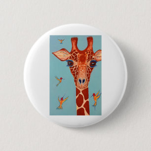 Giraffe with hummingbirds 2 inch round button