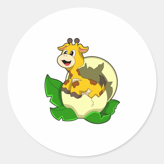 Giraffe with Leaf & Egg Classic Round Sticker (Front)