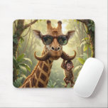 Giraffe With Mustache and Monkey Mouse Pad<br><div class="desc">A vibrant jungle where a whimsical giraffe sports a large mustache,  playfully adorned with a dangling monkey,  all under the warm glow of sunlight</div>
