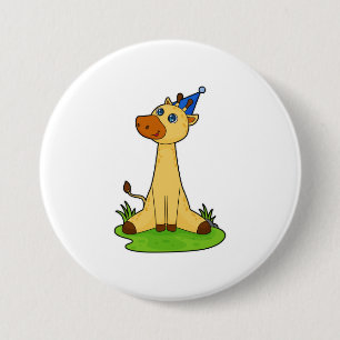 Giraffe with Party hat 3 Inch Round Button