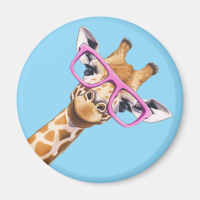 Giraffe with Pink Glasses Cute Animal Magnet #2 (Front)