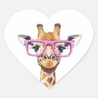 Giraffe with Pink Glasses Heart Sticker