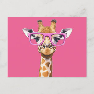 Giraffe with Pink Glasses Invitation Postcard
