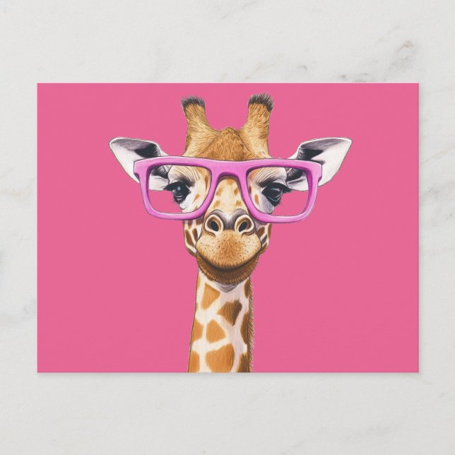 Giraffe with Pink Glasses Invitation Postcard (Front)