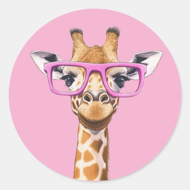 Giraffe with Pink Glasses Light Pink BG Sticker (Front)