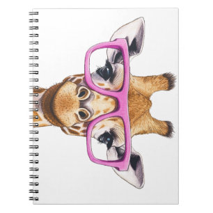 Giraffe with Pink Glasses Spiral Photo Notebook