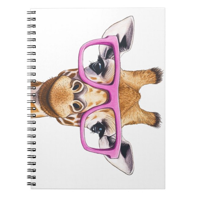 Giraffe with Pink Glasses Spiral Photo Notebook (Front)