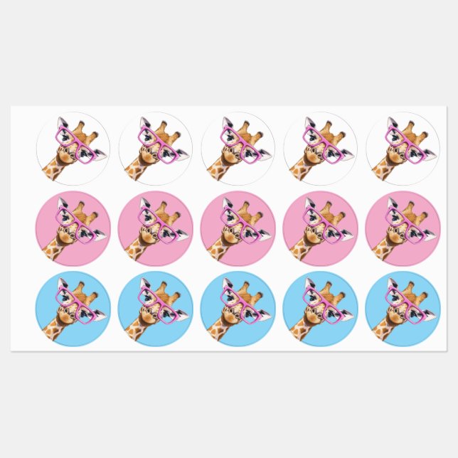 Giraffe with Pink Glasses Sticker Set Cute Animal  (Sheet)