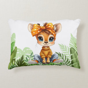 Giraffe with polka dot bow jungle accent pillow