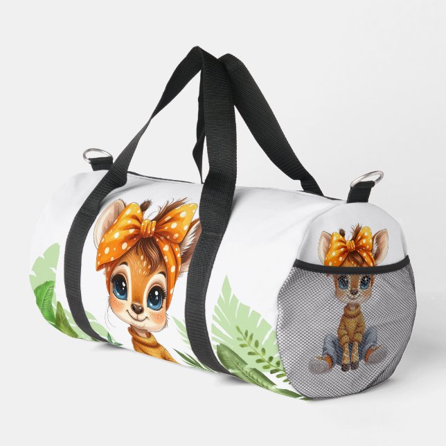 Giraffe with polka dot bow jungle duffle bag (Right Corner)