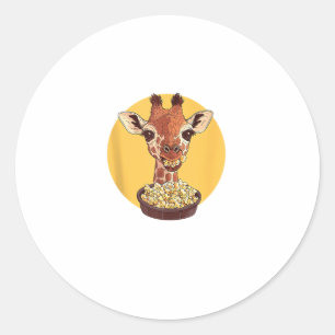 Giraffe With Popcorn Cartoon Animal Humour  Classic Round Sticker