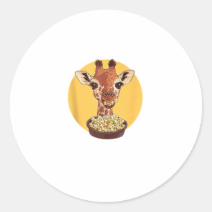 Giraffe With Popcorn Cartoon Animal Humour Classic Round Sticker