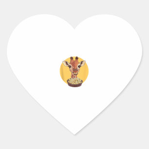 Giraffe With Popcorn Cartoon Animal Humour Heart Sticker